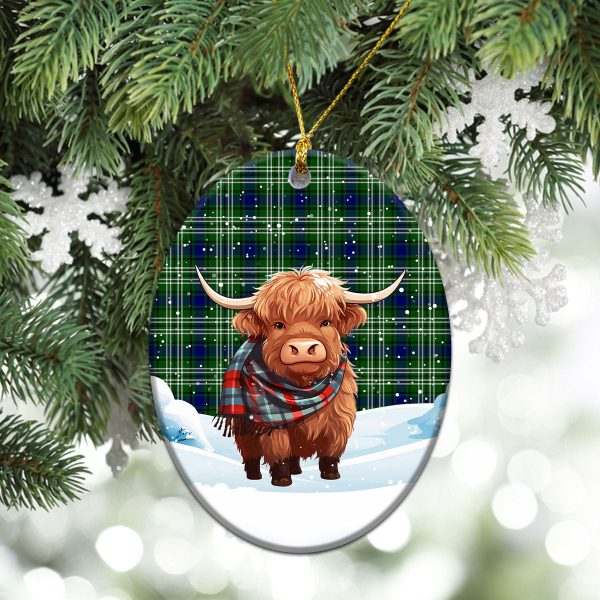Mow Tartan Christmas Ceramic Ornament - Highland Cows Snow Style Hot on Sale - Image 3