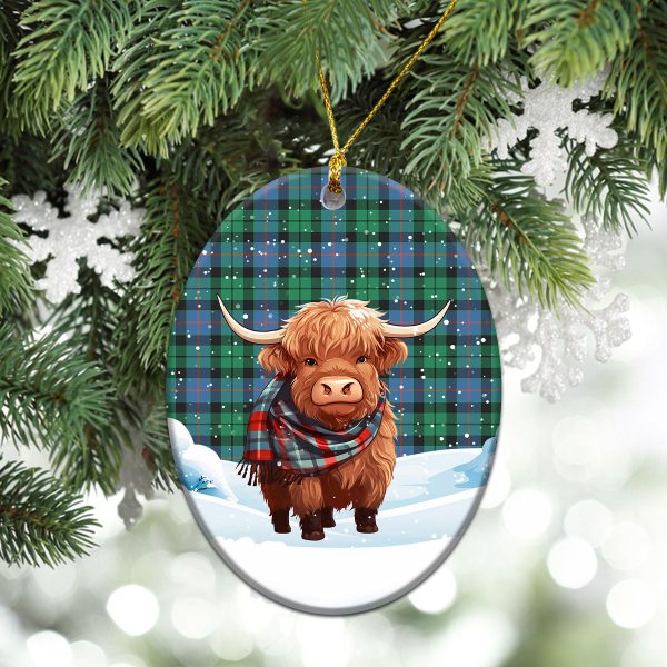 Morrison Ancient Tartan Christmas Ceramic Ornament - Highland Cows Snow Style For Sale - Image 3