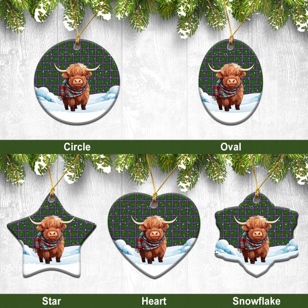 Strang (or Strange) Tartan Christmas Ceramic Ornament - Highland Cows Snow Style Online now