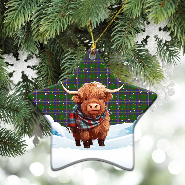 Strang (or Strange) Tartan Christmas Ceramic Ornament - Highland Cows Snow Style Online now - Image 4