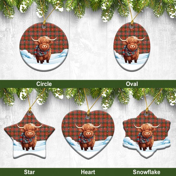 McPherson Weathered Tartan Christmas Ceramic Ornament - Highland Cows Snow Style For Cheap