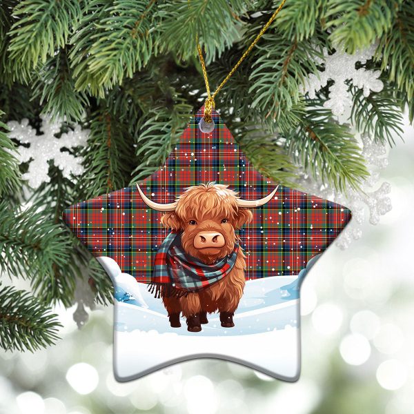 McPherson Ancient Tartan Christmas Ceramic Ornament - Highland Cows Snow Style Cheap - Image 4