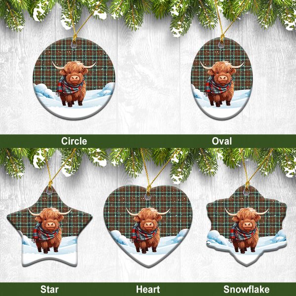 Thomson Hunting Modern Tartan Christmas Ceramic Ornament - Highland Cows Snow Style Sale