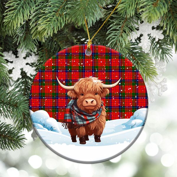 Nicolson Modern Tartan Christmas Ceramic Ornament - Highland Cows Snow Style on Sale - Image 2