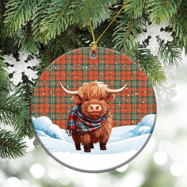 Scott Ancient Tartan Christmas Ceramic Ornament - Highland Cows Snow Style on Sale - Image 2
