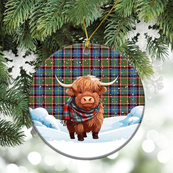 Stirling (of Cadder-Present Chief) Tartan Christmas Ceramic Ornament - Highland Cows Snow Style Fashion - Image 2