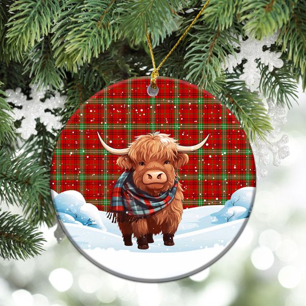 Morrison Red Modern Tartan Christmas Ceramic Ornament - Highland Cows Snow Style Supply - Image 2