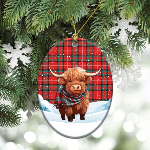 Stewart (Stuart) of Bute Tartan Christmas Ceramic Ornament - Highland Cows Snow Style For Discount - Image 3