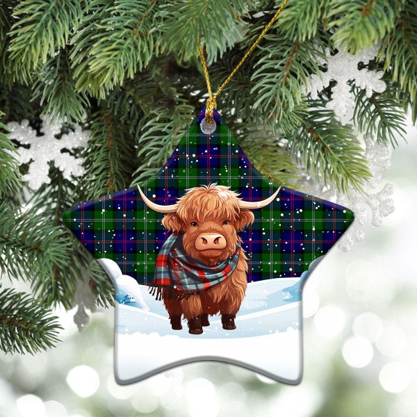 McThomas Modern Tartan Christmas Ceramic Ornament - Highland Cows Snow Style For Sale - Image 4