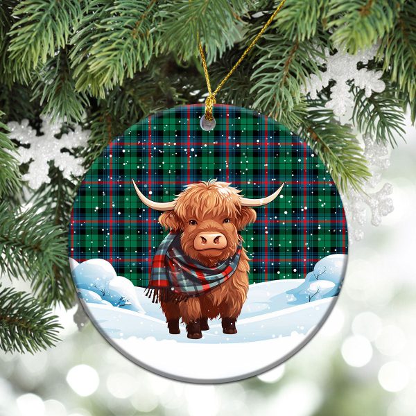 Urquhart Broad Red Ancient Tartan Christmas Ceramic Ornament - Highland Cows Snow Style For Cheap - Image 2