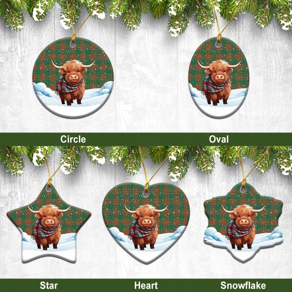 Menzies Green Ancient Tartan Christmas Ceramic Ornament - Highland Cows Snow Style For Cheap