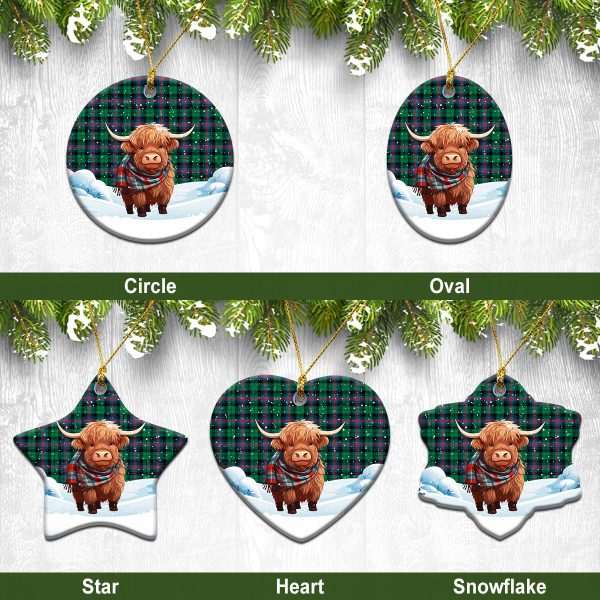 Urquhart Broad Red Ancient Tartan Christmas Ceramic Ornament - Highland Cows Snow Style For Cheap