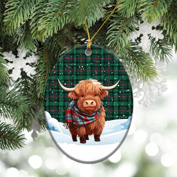 Ross Hunting Modern Tartan Christmas Ceramic Ornament - Highland Cows Snow Style Online Sale - Image 3