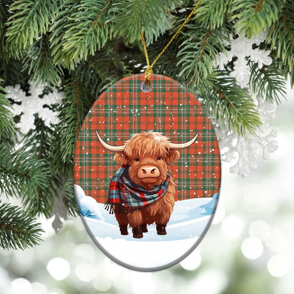 Scott Ancient Tartan Christmas Ceramic Ornament - Highland Cows Snow Style on Sale - Image 3