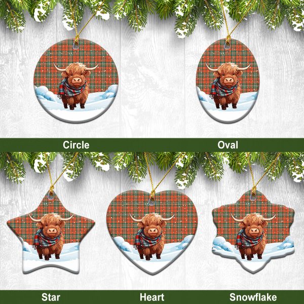 Scott Ancient Tartan Christmas Ceramic Ornament - Highland Cows Snow Style on Sale