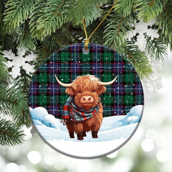 Mitchell Modern Tartan Christmas Ceramic Ornament - Highland Cows Snow Style For Cheap - Image 2