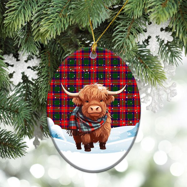 Roxburgh District Tartan Christmas Ceramic Ornament - Highland Cows Snow Style Sale - Image 3
