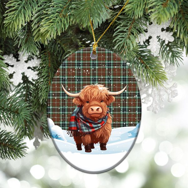 Thomson Hunting Modern Tartan Christmas Ceramic Ornament - Highland Cows Snow Style Sale - Image 3