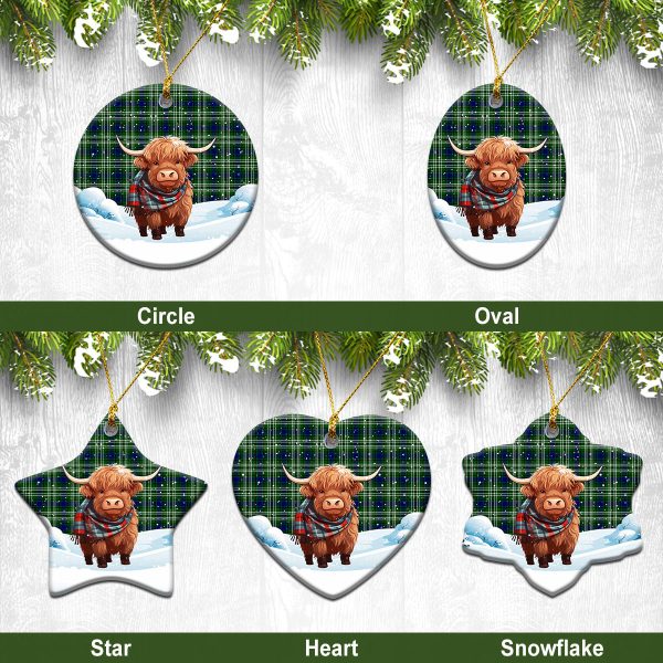 Mow Tartan Christmas Ceramic Ornament - Highland Cows Snow Style Hot on Sale