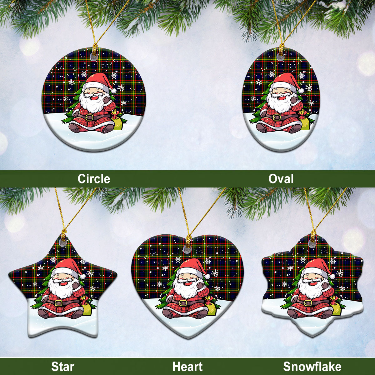 McLellan Modern Tartan Christmas Ceramic Ornament – Scottish Santa Style For Discount