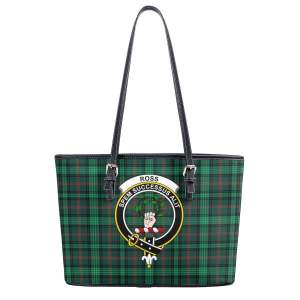 Ross Hunting Modern Tartan Crest Leather Tote Bag Fashion - Image 2