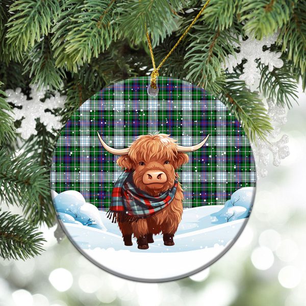 McKenzie Dress Modern Tartan Christmas Ceramic Ornament - Highland Cows Snow Style on Sale - Image 2