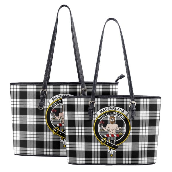 MacFarlane Black _ White Tartan Crest Leather Tote Bag Online now - Image 4