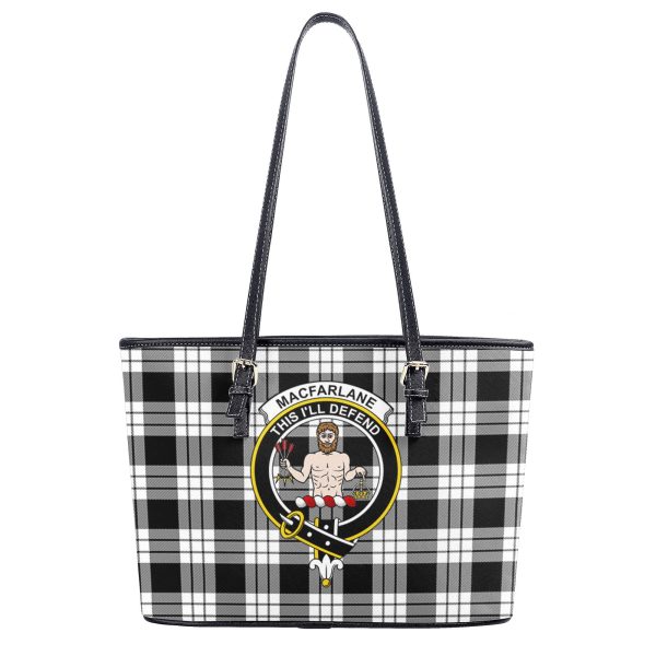 MacFarlane Black _ White Tartan Crest Leather Tote Bag Online now - Image 2