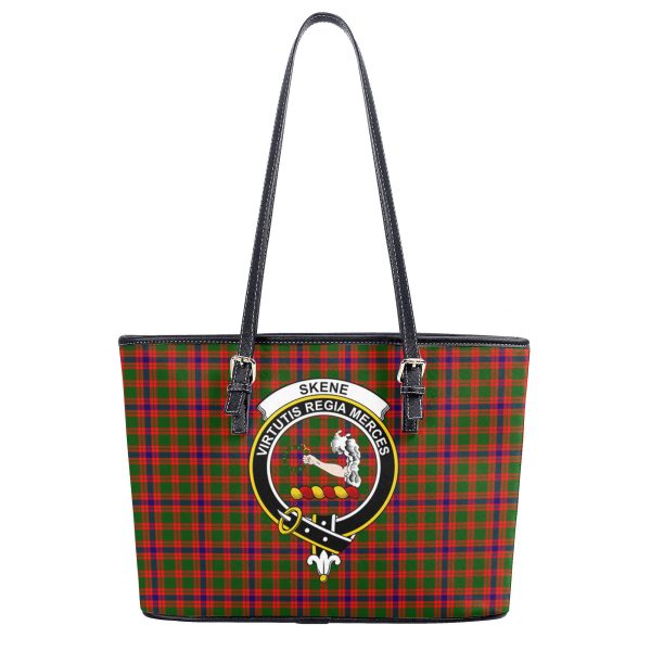 Skene Modern Tartan Crest Leather Tote Bag Supply - Image 2