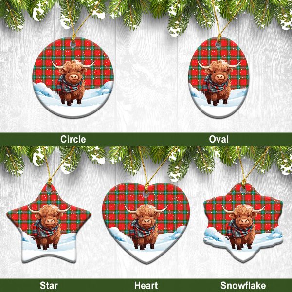 McLaine of Loch Buie Tartan Christmas Ceramic Ornament - Highland Cows Snow Style For Discount