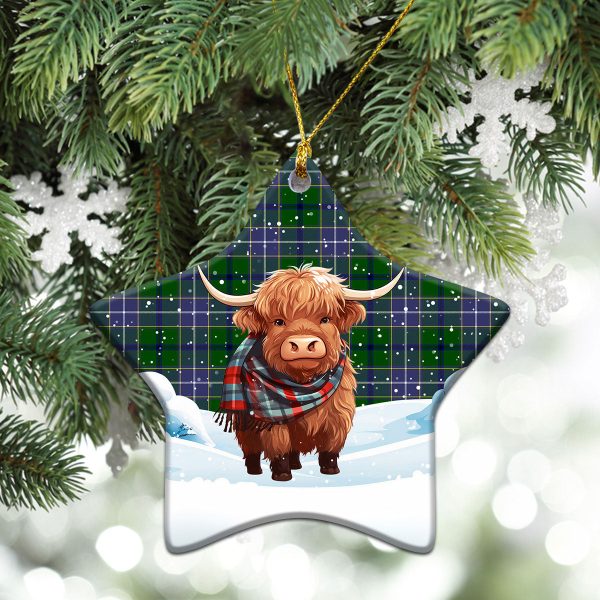 Wishart Hunting Tartan Christmas Ceramic Ornament - Highland Cows Snow Style Fashion - Image 4