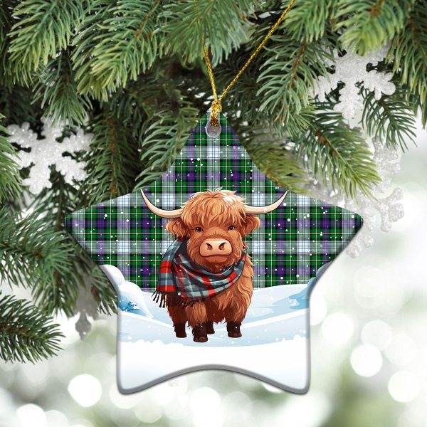 McKenzie Dress Modern Tartan Christmas Ceramic Ornament - Highland Cows Snow Style on Sale - Image 4