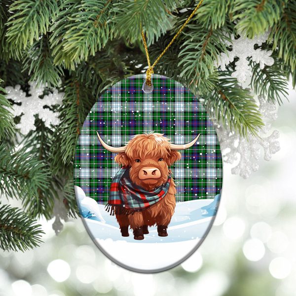 McKenzie Dress Modern Tartan Christmas Ceramic Ornament - Highland Cows Snow Style on Sale - Image 3