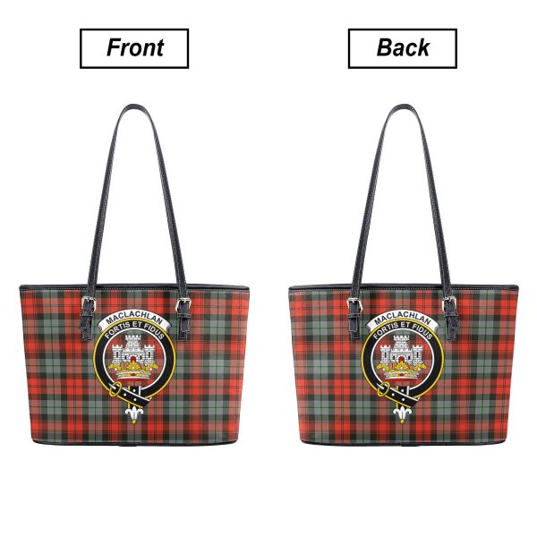 MacLachlan Weathered Tartan Crest Leather Tote Bag Discount - Image 3