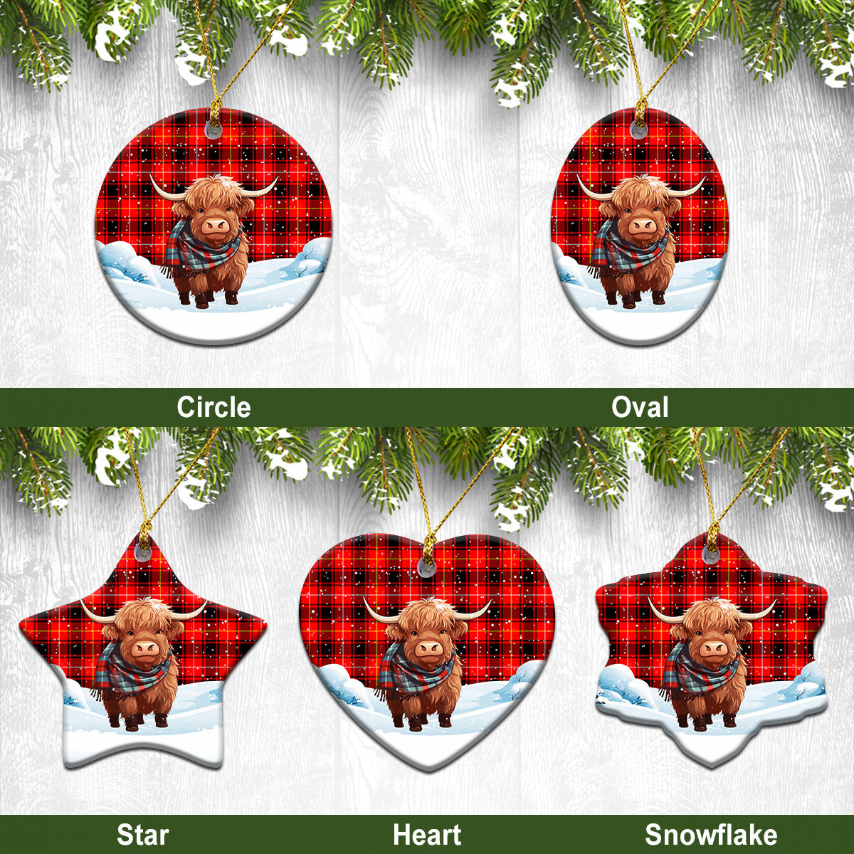 McIvor Tartan Christmas Ceramic Ornament – Highland Cows Snow Style Supply