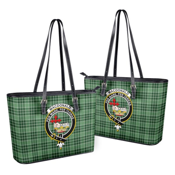MacDonald Lord of the Isles Hunting Tartan Crest Leather Tote Bag Discount