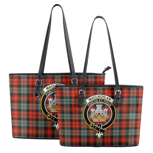 MacLachlan Weathered Tartan Crest Leather Tote Bag Discount - Image 4