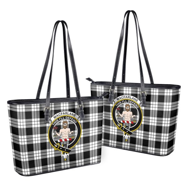 MacFarlane Black _ White Tartan Crest Leather Tote Bag Online now