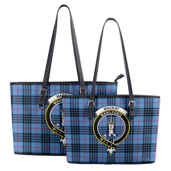 MacKay Blue Tartan Crest Leather Tote Bag Online Sale - Image 4